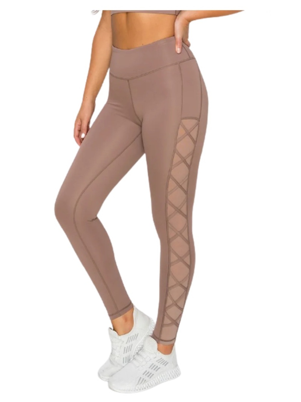 YELETE | Smokey Mauve activewear Mesh lace up panel leggings Sz M